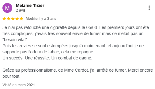 Avis positif après un arrêt durable de la cigarette grâce à la méthode MFC à Poitiers